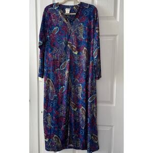 Collections Etc. Women's Floral Paisley Pockets Kaftan House Dress Size Large
